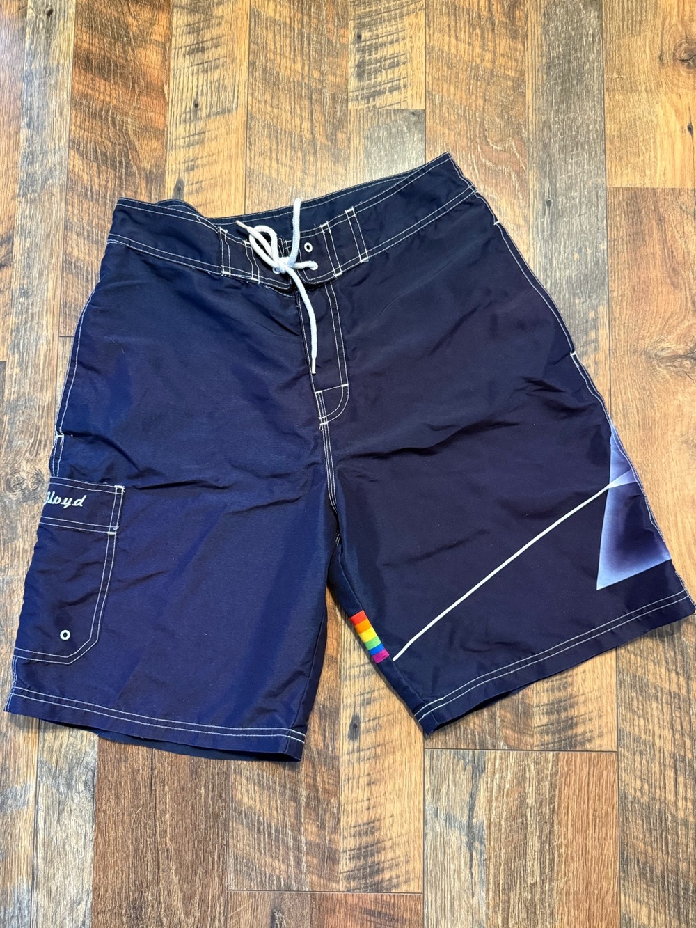 Pink Floyd Dark Side Of The Moon Navy Swim Trunks Size 32 Swimming Shorts
